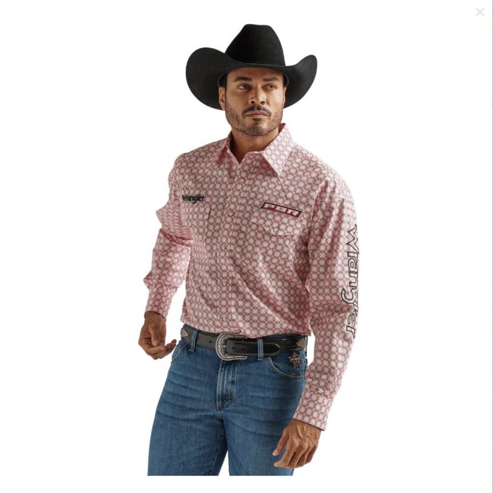 MEN'S WRANGLER® PBR® LOGO LONG SLEEVE WESTERN SNAP SHIRT